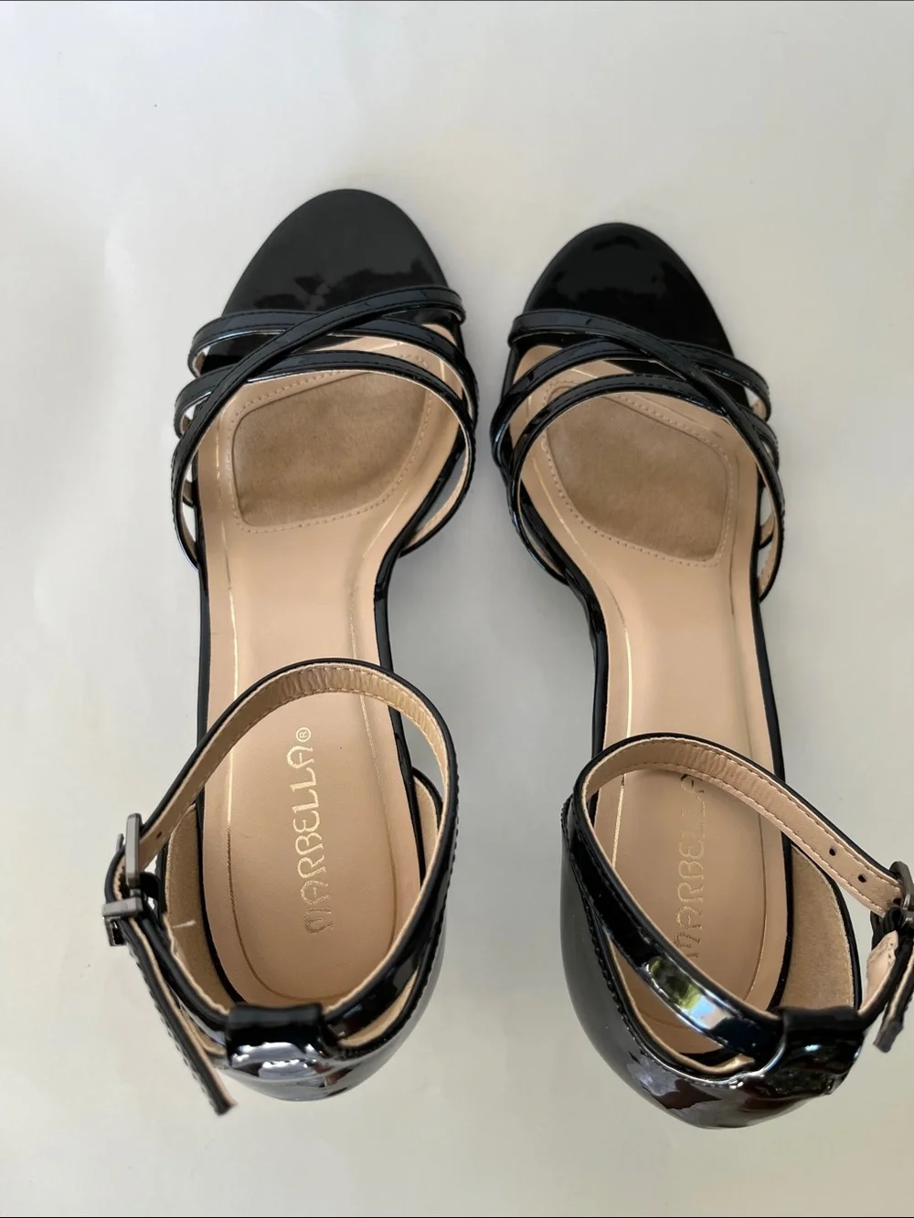 Ankle-Strap Patent Sandals in Black